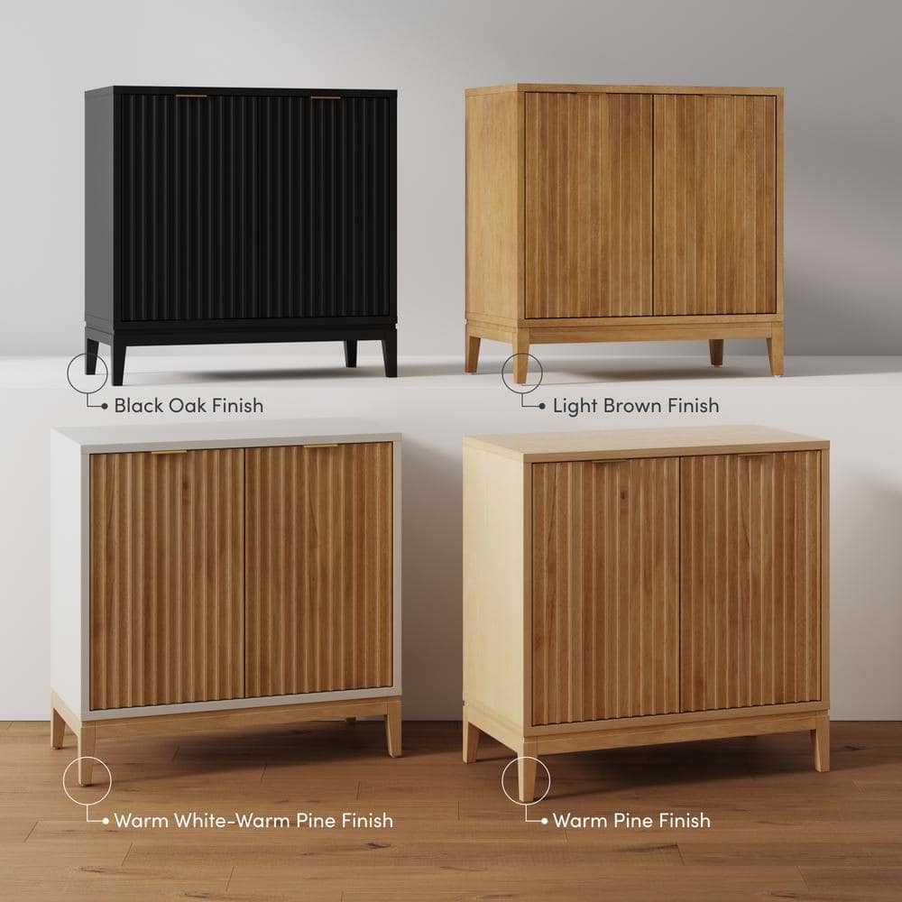 Jasper Light Brown Fluted Wooden Storage Cabinet with Brass Handles