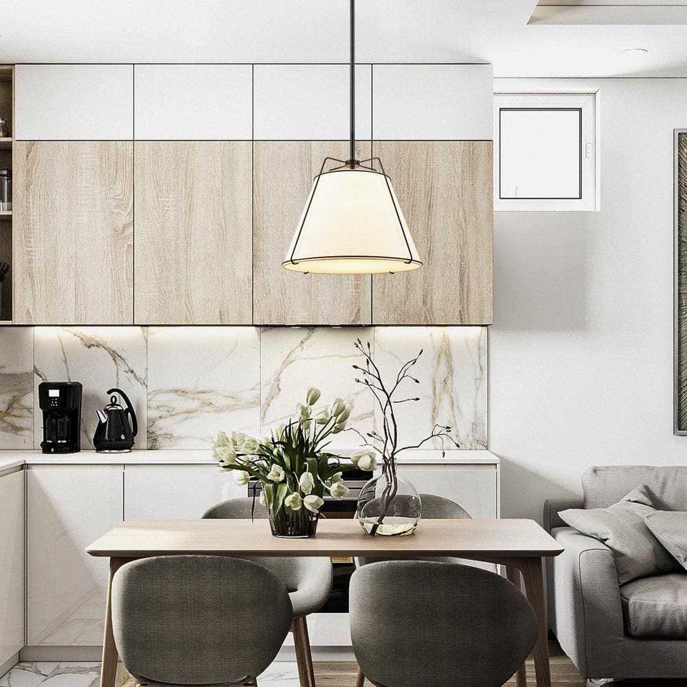 Lise Minimalist Black Drum Chandelier with Adjustable Rods