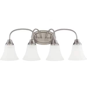 Holman 24.5 in. 4-Light Brushed Nickel Traditional Classic Wall Bathroom Vanity Light with Satin Etched Glass Shades