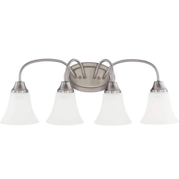 Generation Lighting Holman 24.5 in. 4-Light Brushed Nickel Traditional Classic Wall Bathroom Vanity Light with Satin Etched Glass Shades