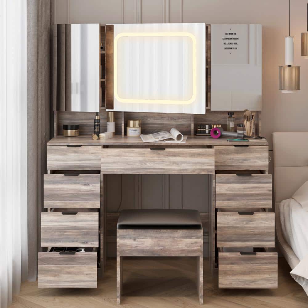 2-Piece White Makeup Vanity Set with Mirror Cabinet - thumbnail 8