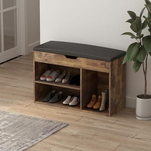21.2 in. H x 31.4 in. W 8-Pair Shoes Brown Wood Shoe Storage Bench with 3-Shelves Storage Compartment