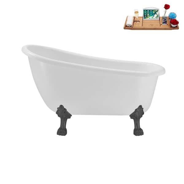Streamline 53 in. Acrylic Clawfoot Non-Whirlpool Bathtub in Glossy White with Brushed GunMetal Drain And Brushed GunMetal Clawfeet