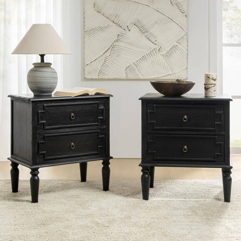 Leo Charcoal 23.75 in. Wood Farmhouse Solid Wood Nightstand (Set of 2)