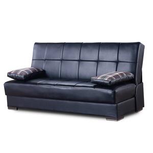 Alcove Collection Convertible 75 in. Black Faux Leather 3-Seater Twin Convertible Sleeper Sofa Bed with Storage