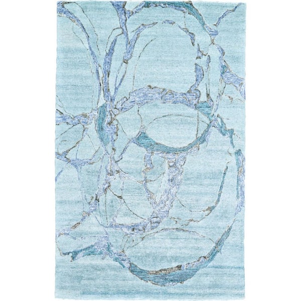 5 ft. x 8 ft. Blue and Ivory Abstract Hand Tufted Area Rug