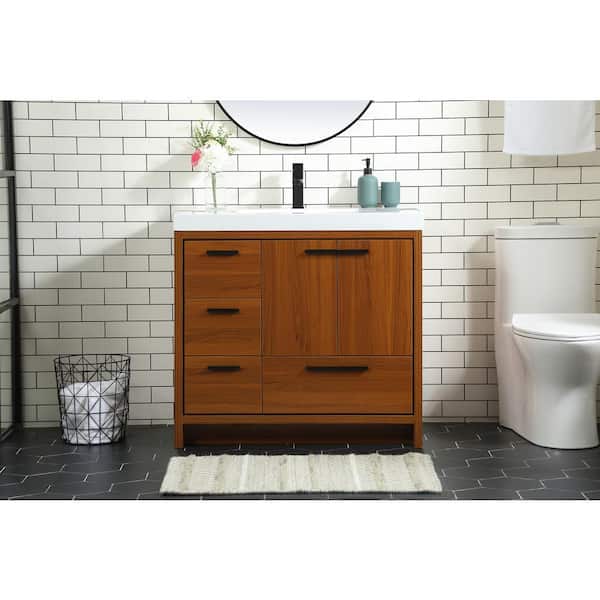 Simply Living 36 in. Single Bathroom Vanity in Teak with Simply Living 36 in. Single Bathroom Vanity in Teak with