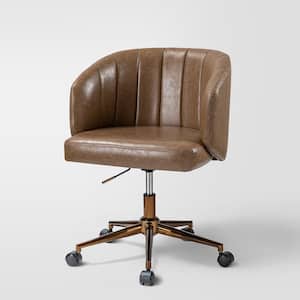 Emil Mid-century Modern Taupe PU Leather Ergonomic Adjustable Height Swivel Task Chair