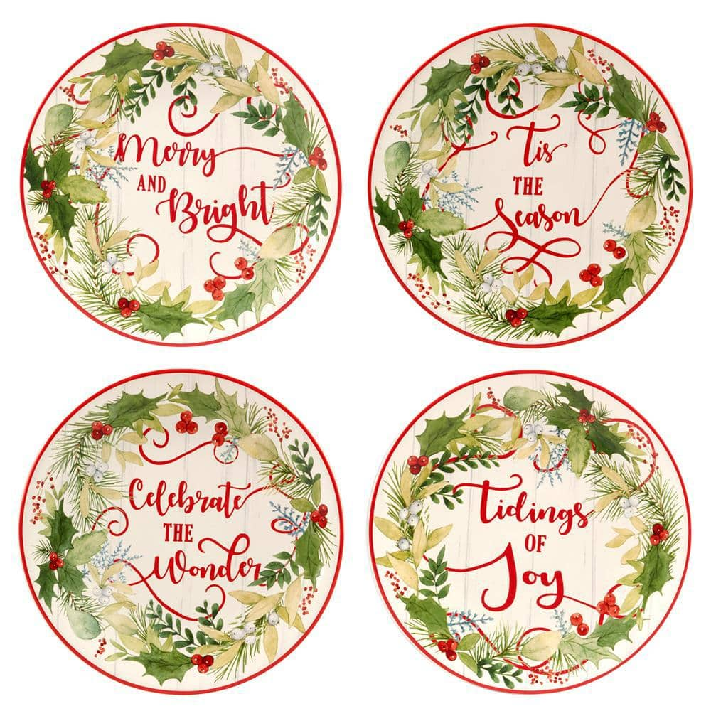  Multi-Colored Winter Greens Dessert Plates (Set of 4)