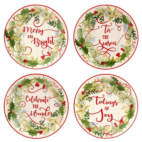 Unbranded Multi-Colored Winter Greens Dessert Plates (Set of 4)