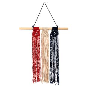 14 in. x 24 in. Red White and Blue Americana Macrame Wall Hanging Art Decor