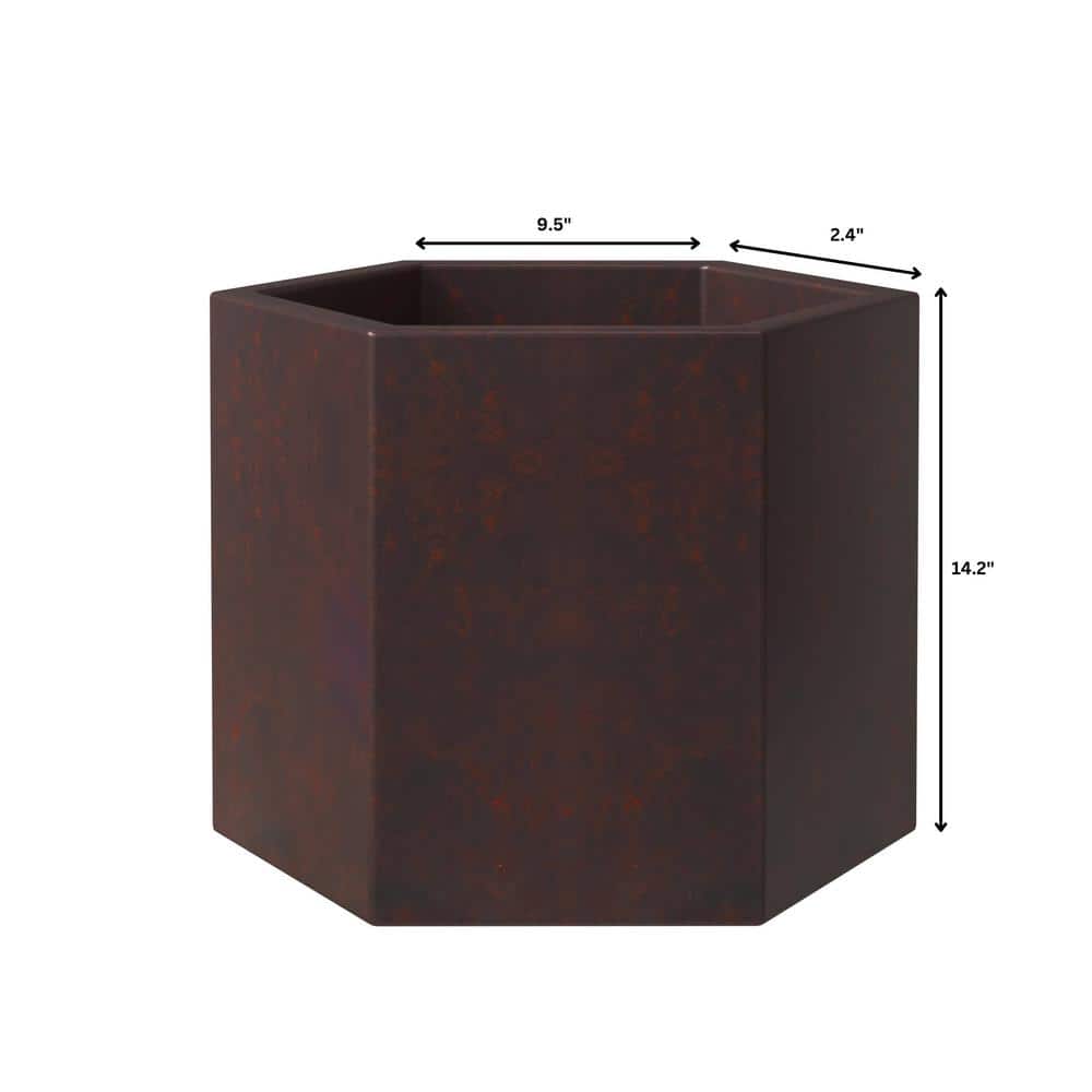 Thicket Brown Fiberstone Hexagon Planter Pot with Drainage Holes