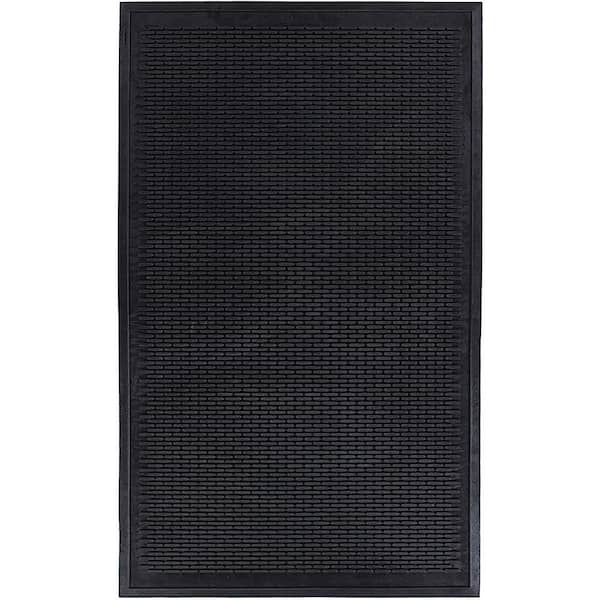 Ottomanson Easy clean, Waterproof Non-Slip 3x5 Indoor/Outdoor Rubber Doormat, 35 in. x 60 in., Black