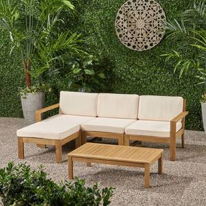 Santa Ana Light Brown 5-Piece Acacia Wood Outdoor Sectional Set with Cream Cushions