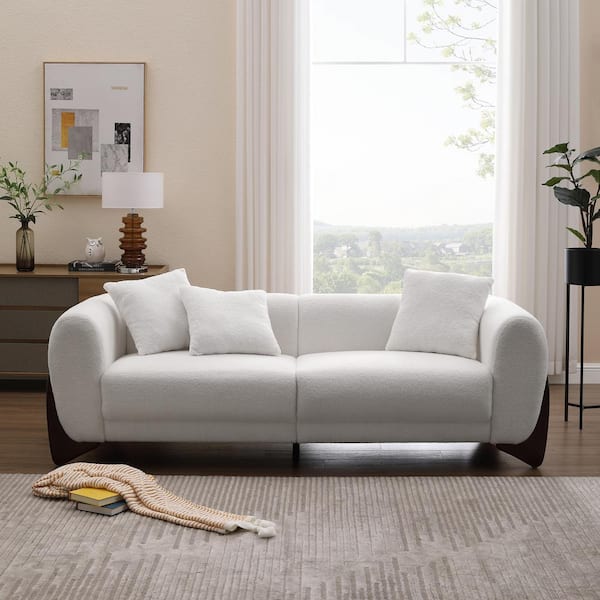 Luxury Cloud Couch 87 in. Flared Arm Velvet Rectangle Sofa with Solid Wood Leg for Living Room Apartment in. White
