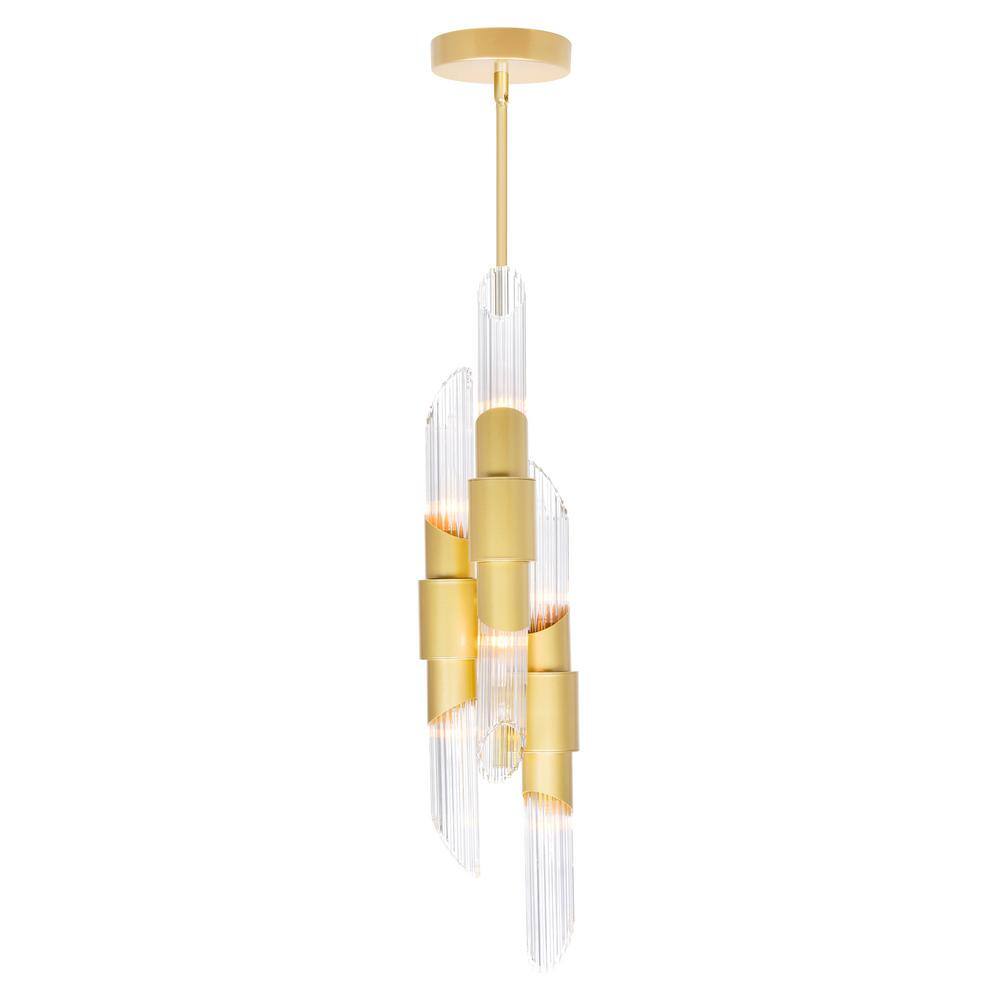 Elegant Mini Croissant 6-Light Gold Pendant with Glass Accents