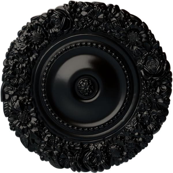 Ekena Millwork 21" x 2" Marseille Urethane Ceiling Medallion (Fits Canopies upto 7-3/8"), Hand-Painted Jet Black