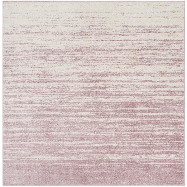 Adirondack Cream/Purple 10 ft. x 10 ft. Solid Color Striped Square Area Rug
