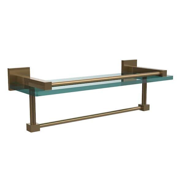 Allied Brass Montero 16 in. L x 5-1/4 in. H x 5-3/4 in. W Gallery Clear Glass Bathroom Shelf with Towel Bar in Brushed Bronze