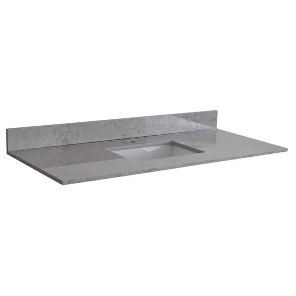 INSTER 49 in. W x 22 in. D Stone Bathroom Vanity Top in Carrara Gray with White Rectangle Single Sink-1H