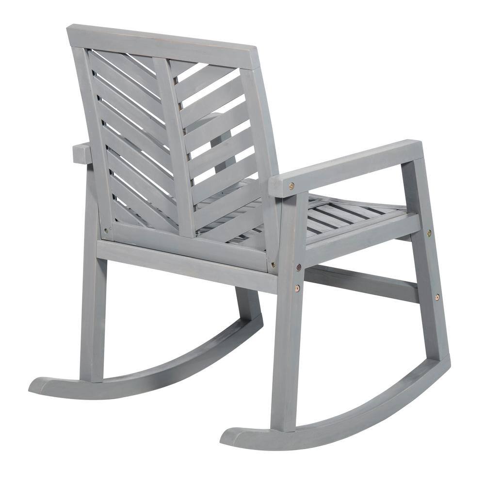 Gray Wash Chevron Pattern Acacia Wood Outdoor Rocking Chair