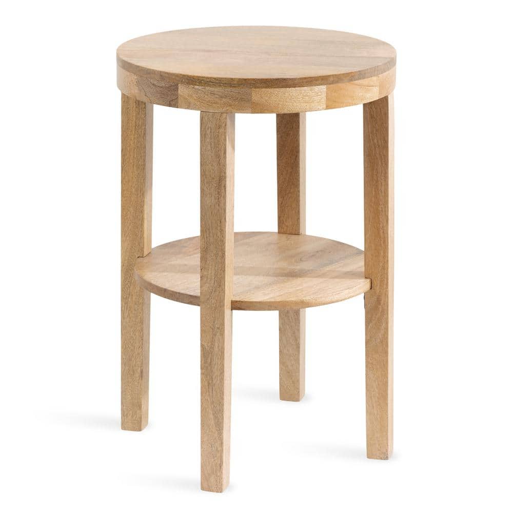 Natural Mango Wood Round Two-Tier Side Table, 16x16x24