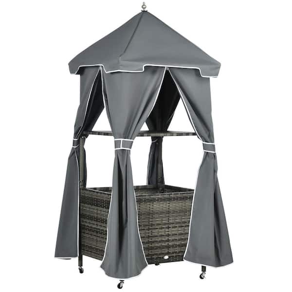 Unbranded Outdoor Towel Valet Caddy-Covered Poolside Towel Holder Rack on Wheels with Storage Basket