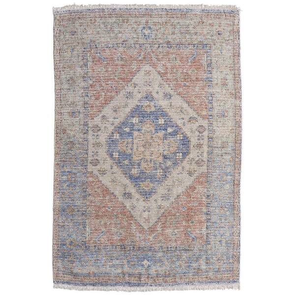 HomeRoots 9 X 12 Red, Blue, Ivory Abstract Area Rug