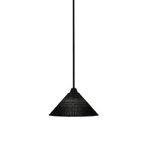 Madison 100-Watt 1-Light Matte Black Shaded Pendant Light with 12 in. Black Matrix Shade, No Bulb Included