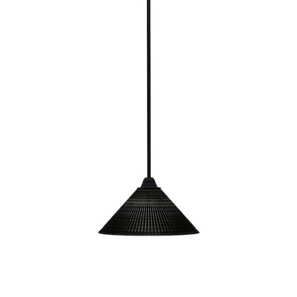 Unbranded Madison 100-Watt 1-Light Matte Black Shaded Pendant Light with 12 in. Black Matrix Shade, No Bulb Included