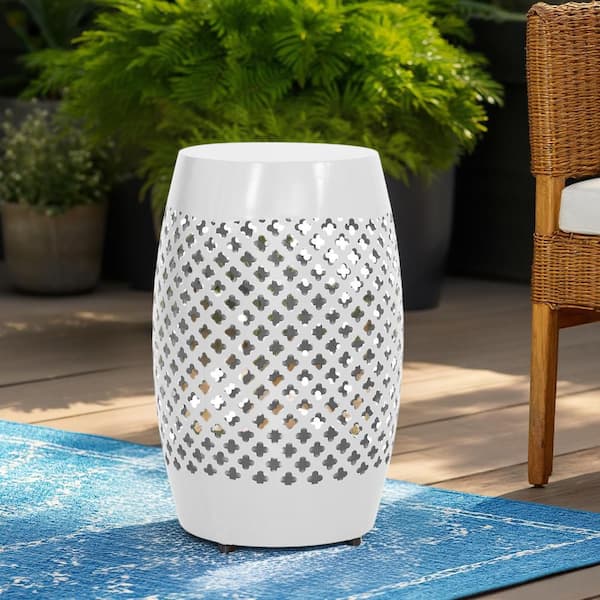 Maypex 18 in. Wicker Garden Stool, Outdoor Ottoman, Patio Side Table - Yellow