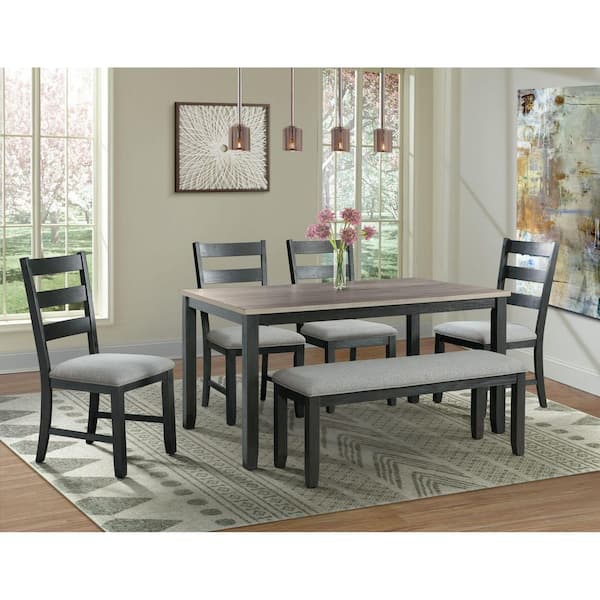 Kona Gray 6-Piece Dining Set-Table, 4-Chairs and Bench