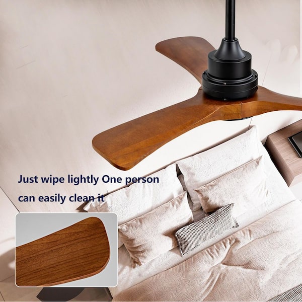 42 in. Black Standard Indoor/Outdoor Ceiling Fan with Lights and Remote, 3 Solid Wood Blade, Downroad Mount for Bedroom