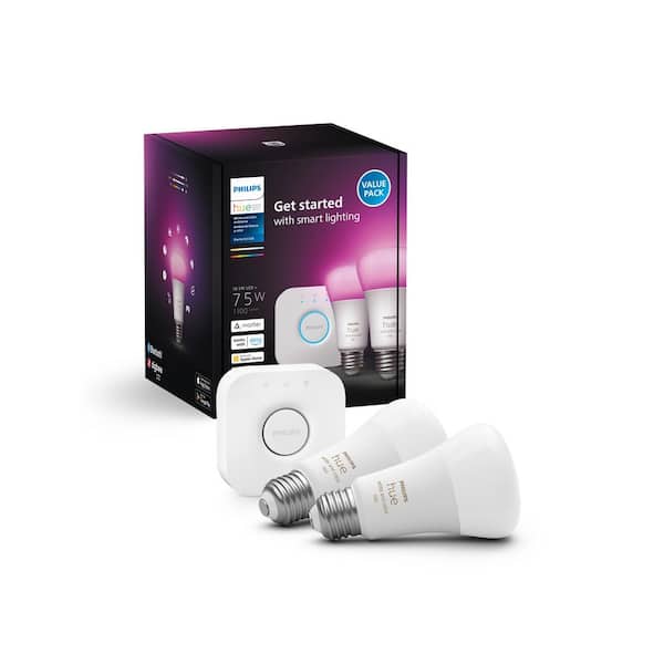 75-Watt Equivalent A19 Smart LED Color Changing Light Bulb with Bluetooth and Smart Bridge (2-Pack)