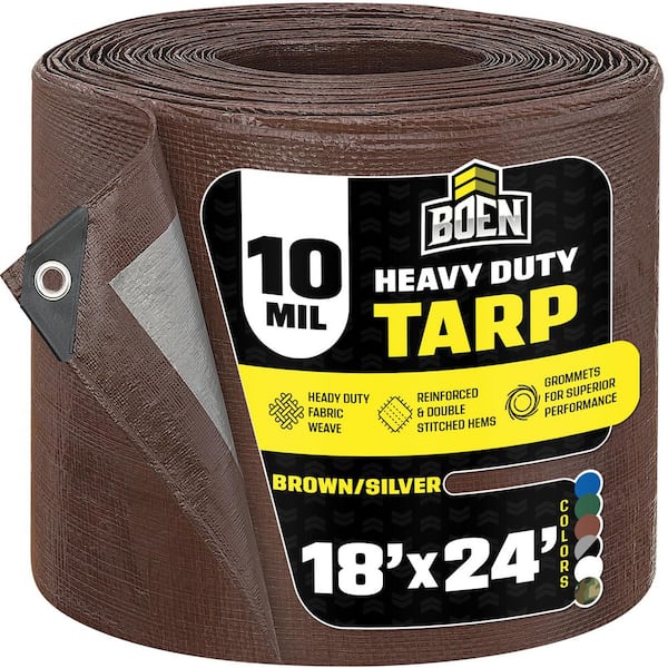 18 ft. x 24 ft. Heavy-Duty Commercial Brown/Silver Tarp Cover 10 Mil Thick Weave Material, Waterproof