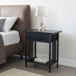 Ironcraft 24 in. W x 16 in. D x 28 in. H One Drawer Nightstand Side Table, Black Wash