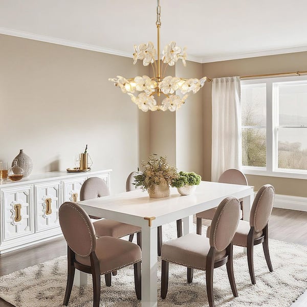 KAISITE 6-Light Brushed Gold Finish Height Adjustable Antique