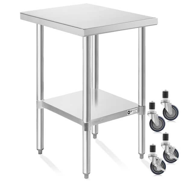 KUTLER 30 in. x 18 in. Stainless Steel Kitchen Prep Table with Bottom Shelf and Casters