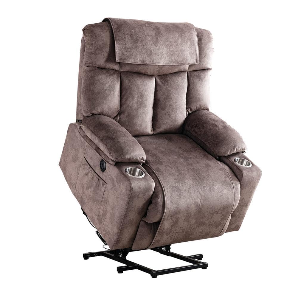 FORCLOVER Camel Anti Skid Fabric Power Lift Recliner Chair for Elderly with USB Portand 2Cup