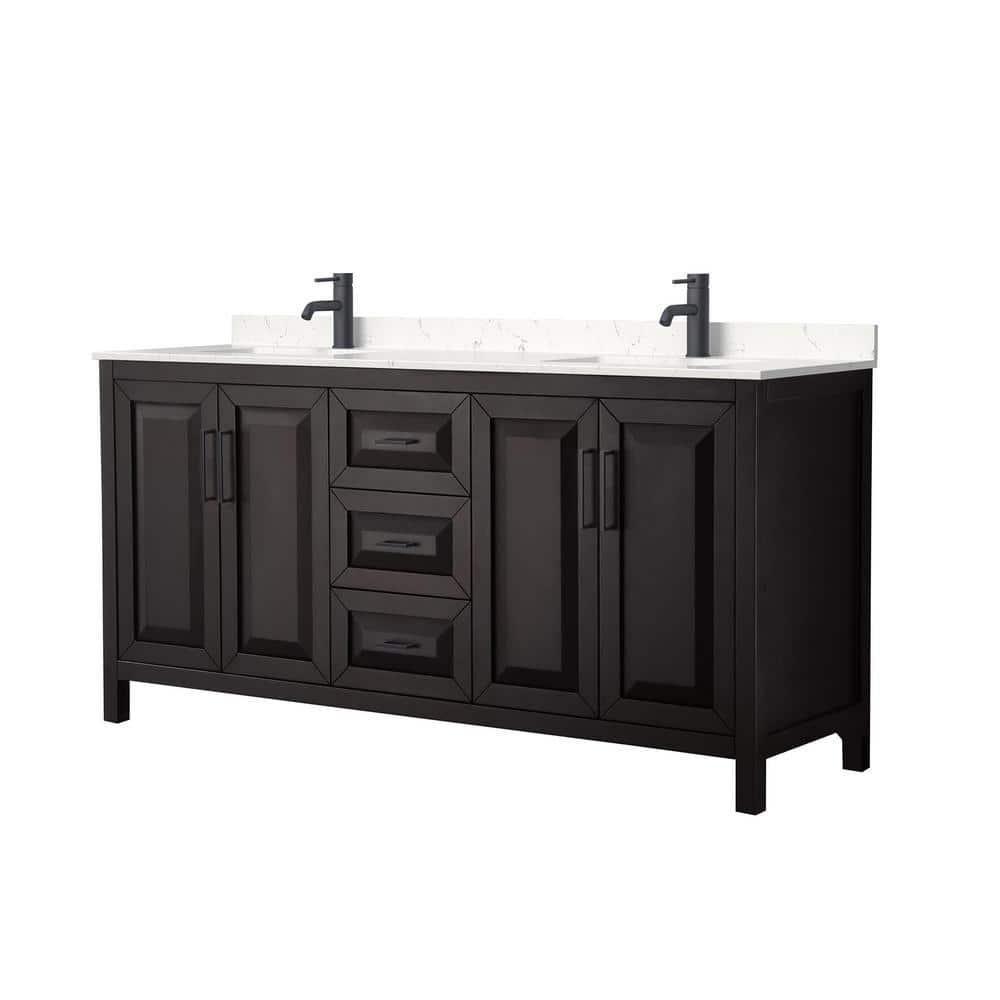 Daria 72'' Dark Espresso Double Bathroom Vanity with Carrara Marble Top