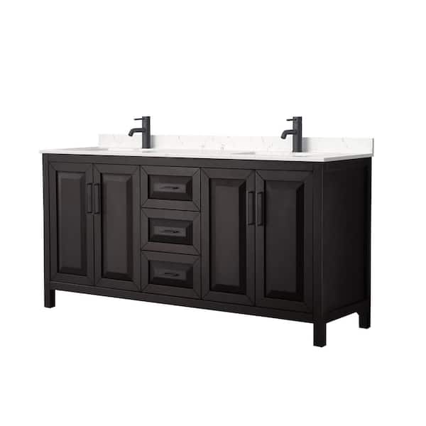 Wyndham Collection Daria 72 in. W x 22 in. D x 35.75 in. H Double Bath Vanity in Dark Espresso with Carrara Cultured Marble Top