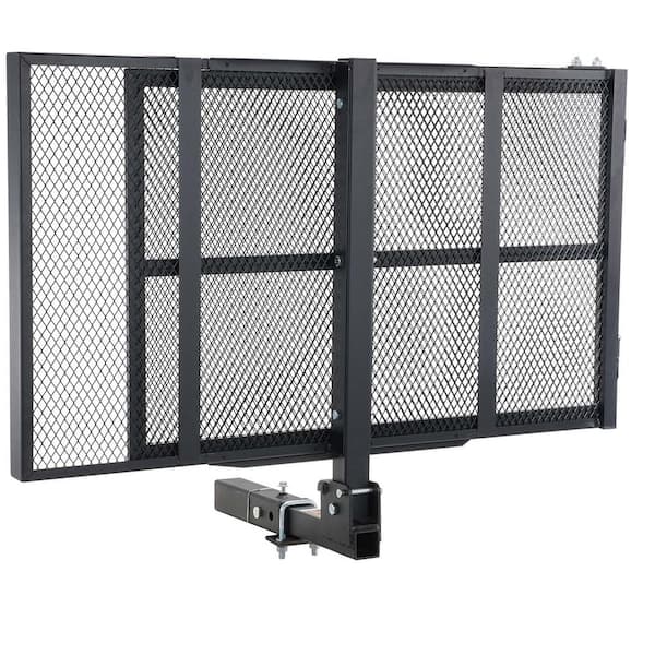 SKYSHALO Hitch Mount Cargo Carrier, 45 .3 in. x 25.6 in. Iron Hitch Cargo Rack with Folding Ramp, Hitch Rack Basket