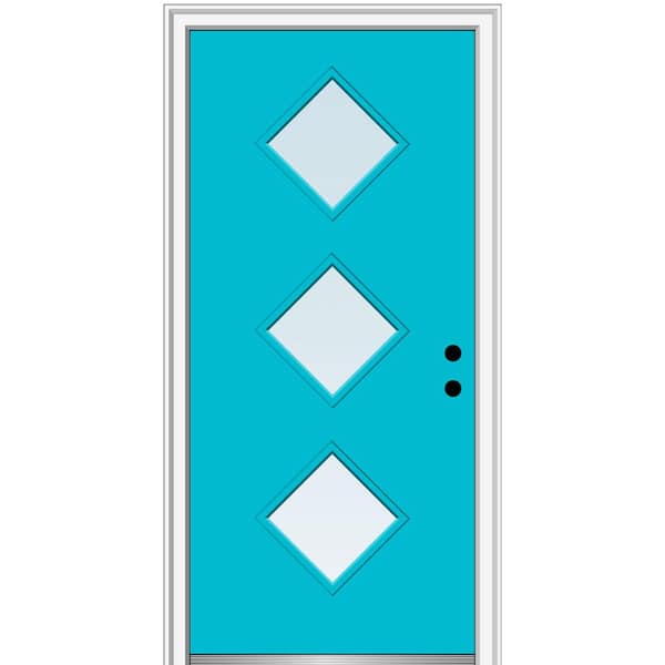 MMI DOOR 30 in. x 80 in. Aveline Left-Hand Inswing 3-Lite Clear Low-E Glass Painted Steel Prehung Front Door on 4-9/16 in. Frame