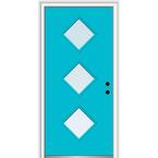 32 in. x 80 in. Aveline Left-Hand Inswing 3-Lite Clear Low-E Glass Painted Steel Prehung Front Door on 6-9/16 in. Frame