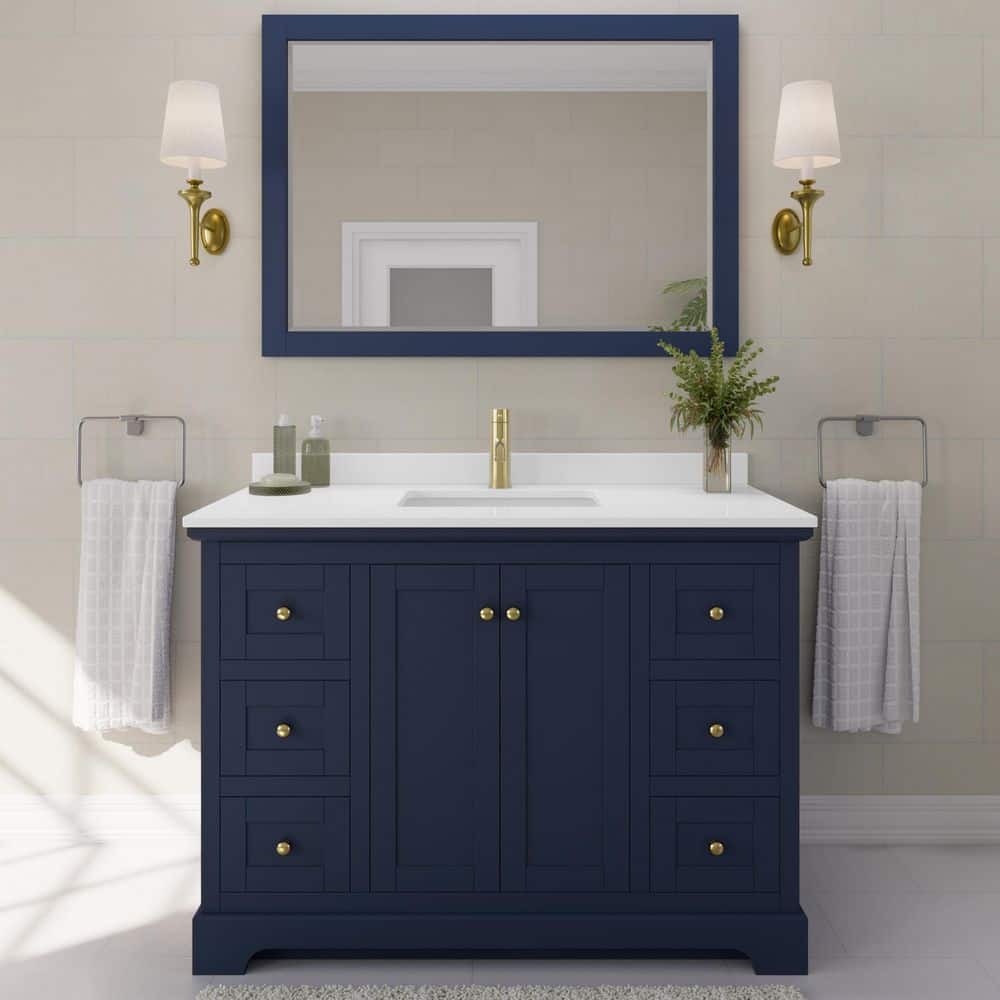 Avery 48 in. W x 22 in. D x 35 in. H Single Bath Vanity in Dark Blue with White Quartz Top price history on PriceWatchPro
