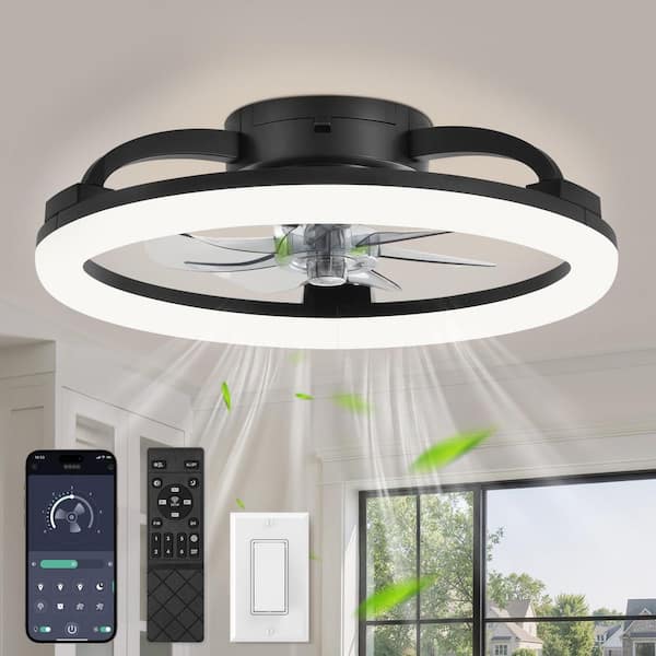 20 in. Smart Indoor Modern Black 6-Speed Low Profile Ceiling Fan with Light and Remote/ App Control