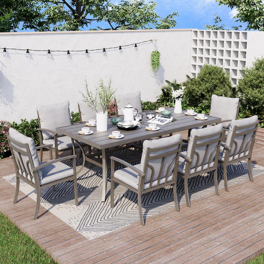 Gray Aluminum 9-Piece Outdoor Dining Set with Cushions