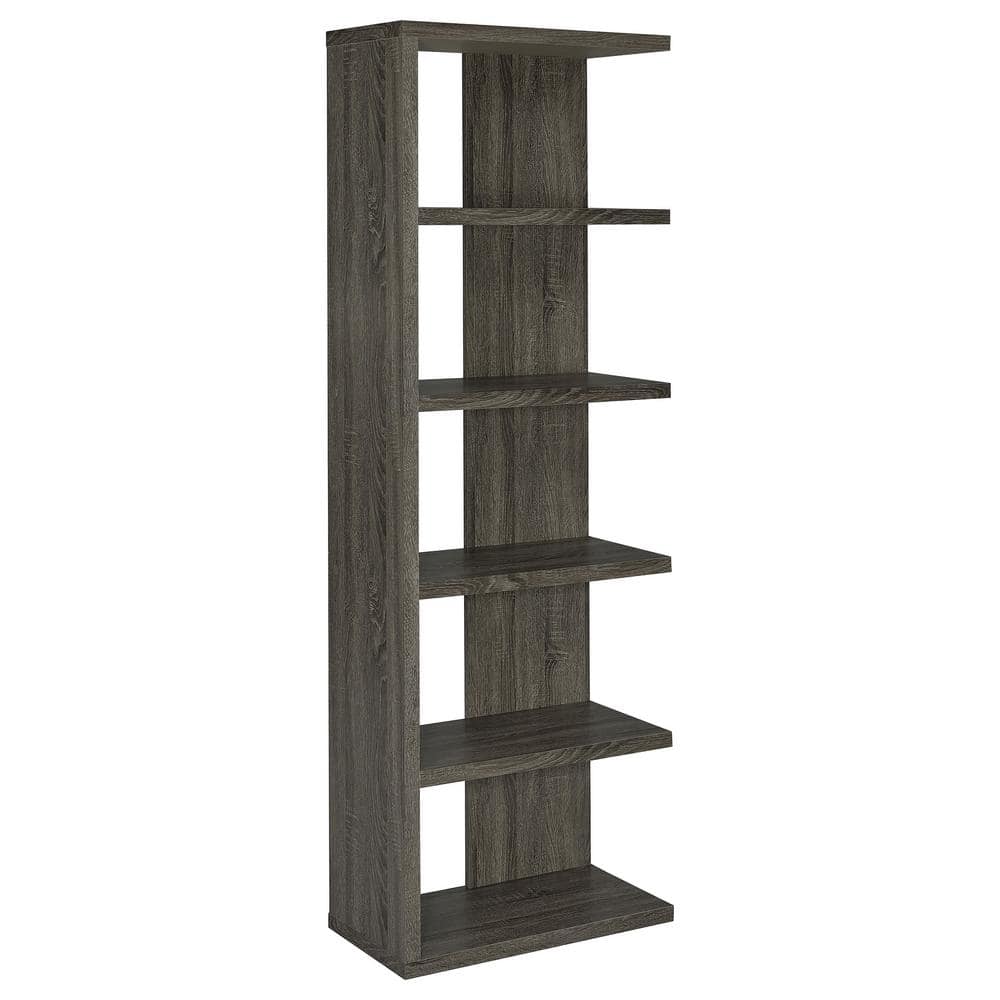 Transitional Weathered Gray 5-Tier Wood Bookcase