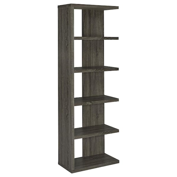 Coaster 70.75 in. Weathered Grey Wood 5-Shelf Bookcase with Semi-Backless