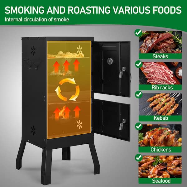Karl home Vertical Charcoal Smoker in Black with Double Doors